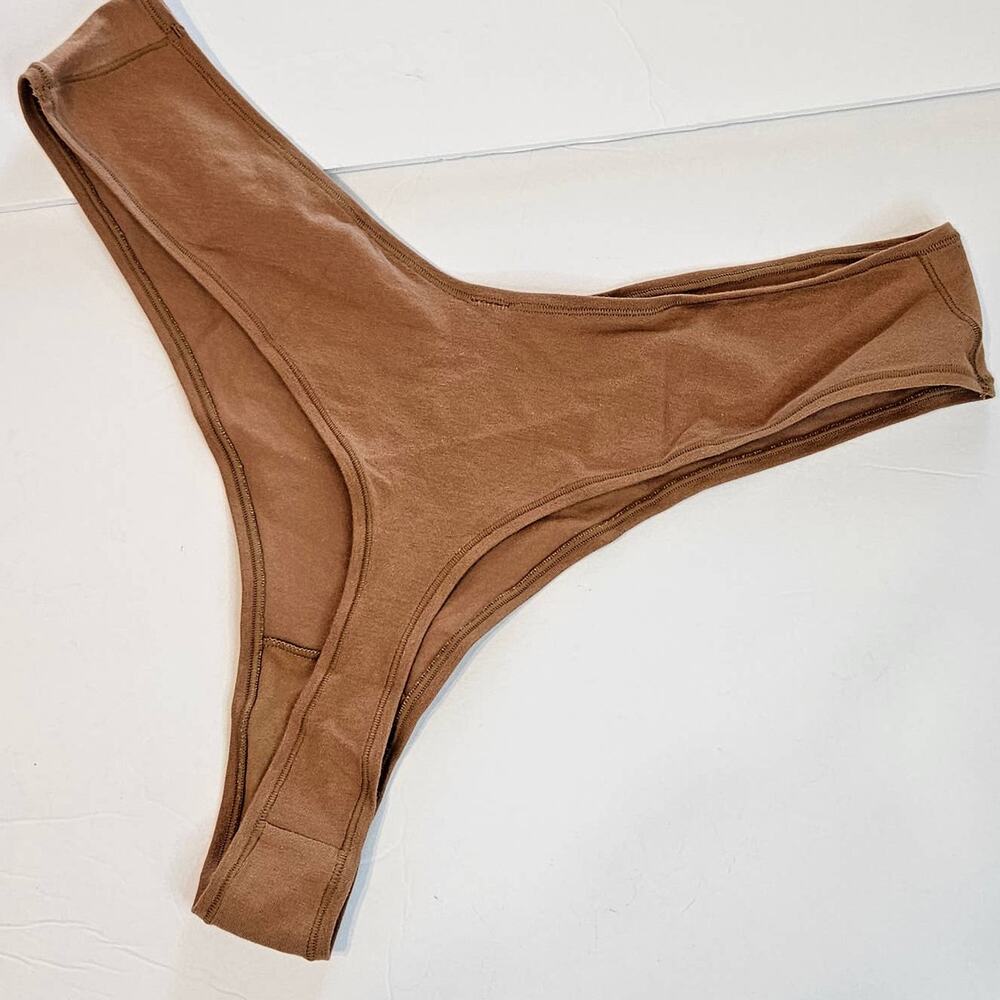 Skims Camel Cotton Jersey Dipped Thong Panty Plus 4x - Picture 2 of 9